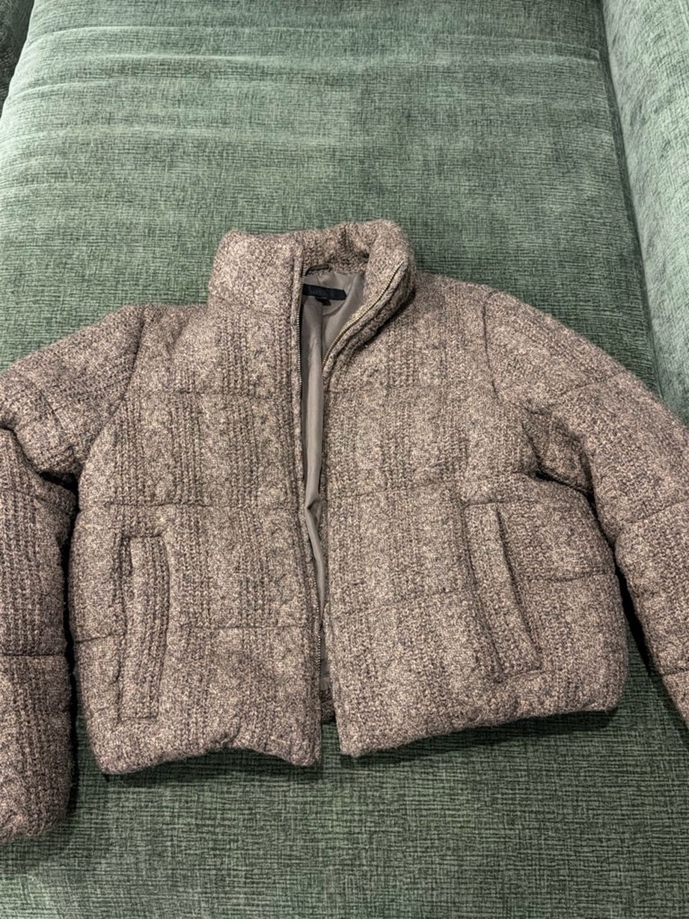 Zara Women’s Cropped Quilted Tweed Jacket - Taupe